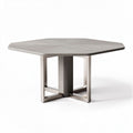 Hexagonal dining table in light gray finish with metal legs 120 x 120 x 75cm