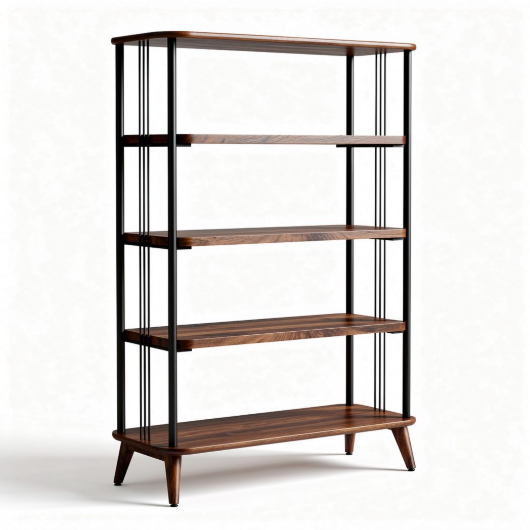 Wooden bookshelf with metal frame for living room home storage 180 x 80 x 30cm