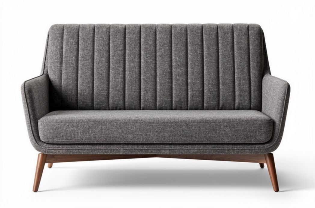 Mid-century modern gray fabric sofa with ribbed upholstery 180 x 80 x 85cm