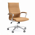 Brown leather ergonomic office chair with adjustable height and swivel base