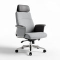 Ergonomic office chair with adjustable headrest and gray fabric upholstery