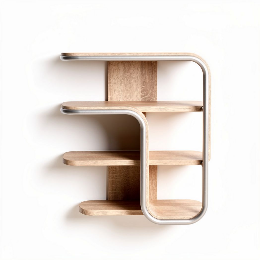 Wooden shelf with aluminum frame for living room or office 60 x 50 x 15cm